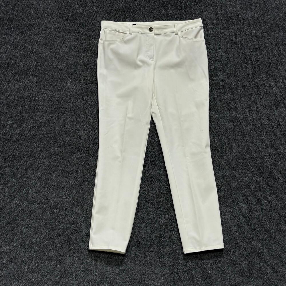 Escada Pants Womens 38 White Stretch Microfiber Slim Dress Trousers Logo Button